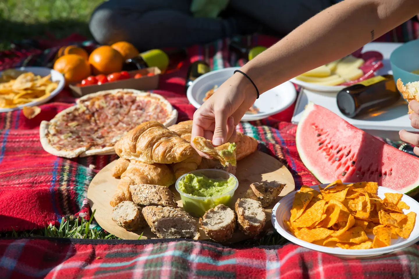 Noosa River picnic food with bread and fruits